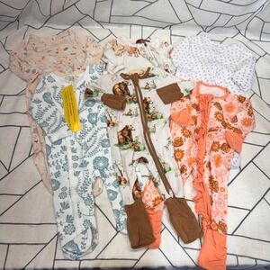 Milkbarn Angel Dear 0-3M Bundle Sleepers Gown Bamboo Cotton Floral Animals 6pc